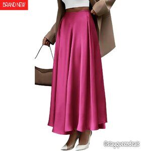 Elegant Satin Maxi Skirt High Waisted A-Line Formal Cocktail Night Out